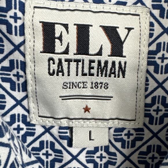 Ely Cattlemen Men's Western Shirt Pearl Snap Button Up Blue White Size L Cowboy - Picture 7 of 9